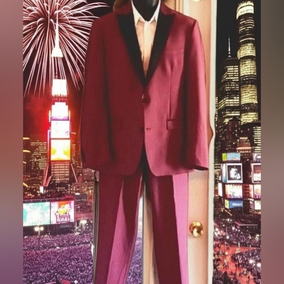 RYAN SEACREST DISTINCTION Cherry Wine Tuxedo Suit - Picture 1 of 12